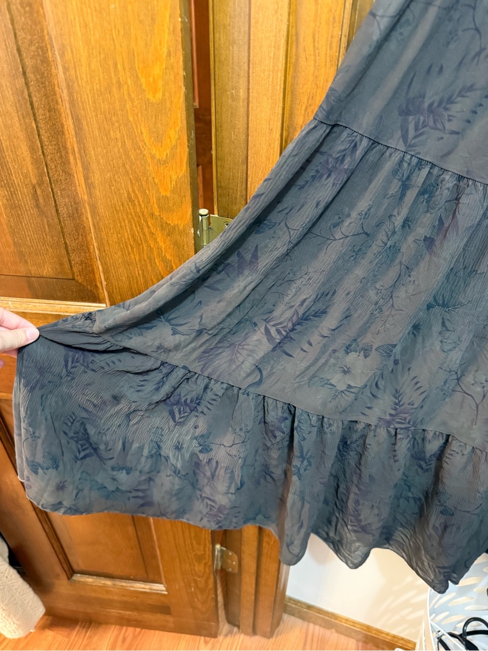 Women’s Floral Gray Tiered Maxi Skirt - Classic Boho Style - Picture 4 of 4